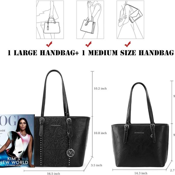 Tote Bag for Women Large Purse and Handbags Set Embossed Collection Purse 2Pcs S - Picture 4 of 6